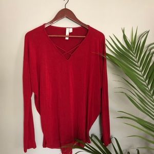 Francesca’s Cross Neck Jersey Long Sleeve Red Sz M